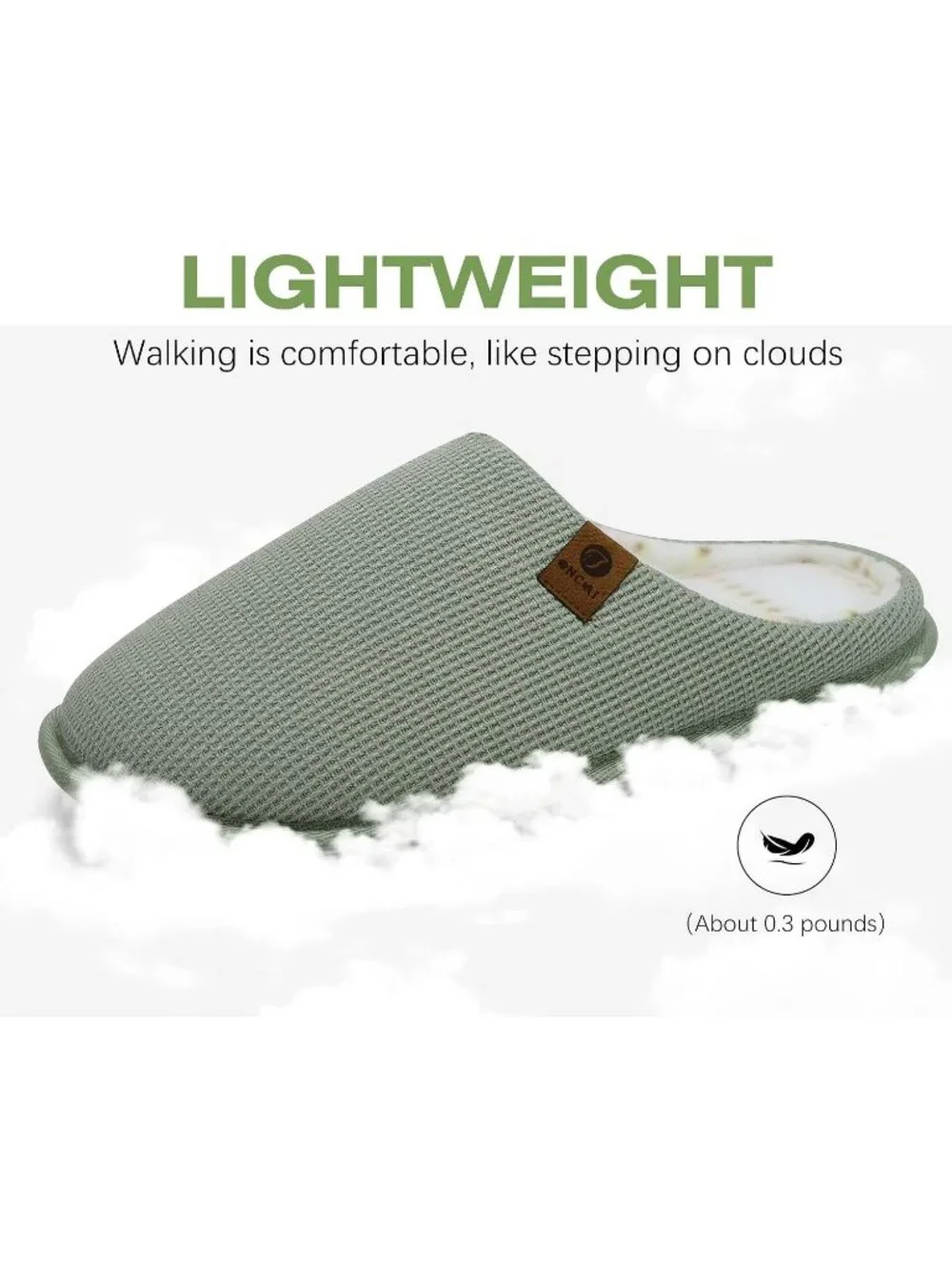 Men's Light Green Cushion Foam Shake Fleece Faux Fur Lining House Slipper Shoes